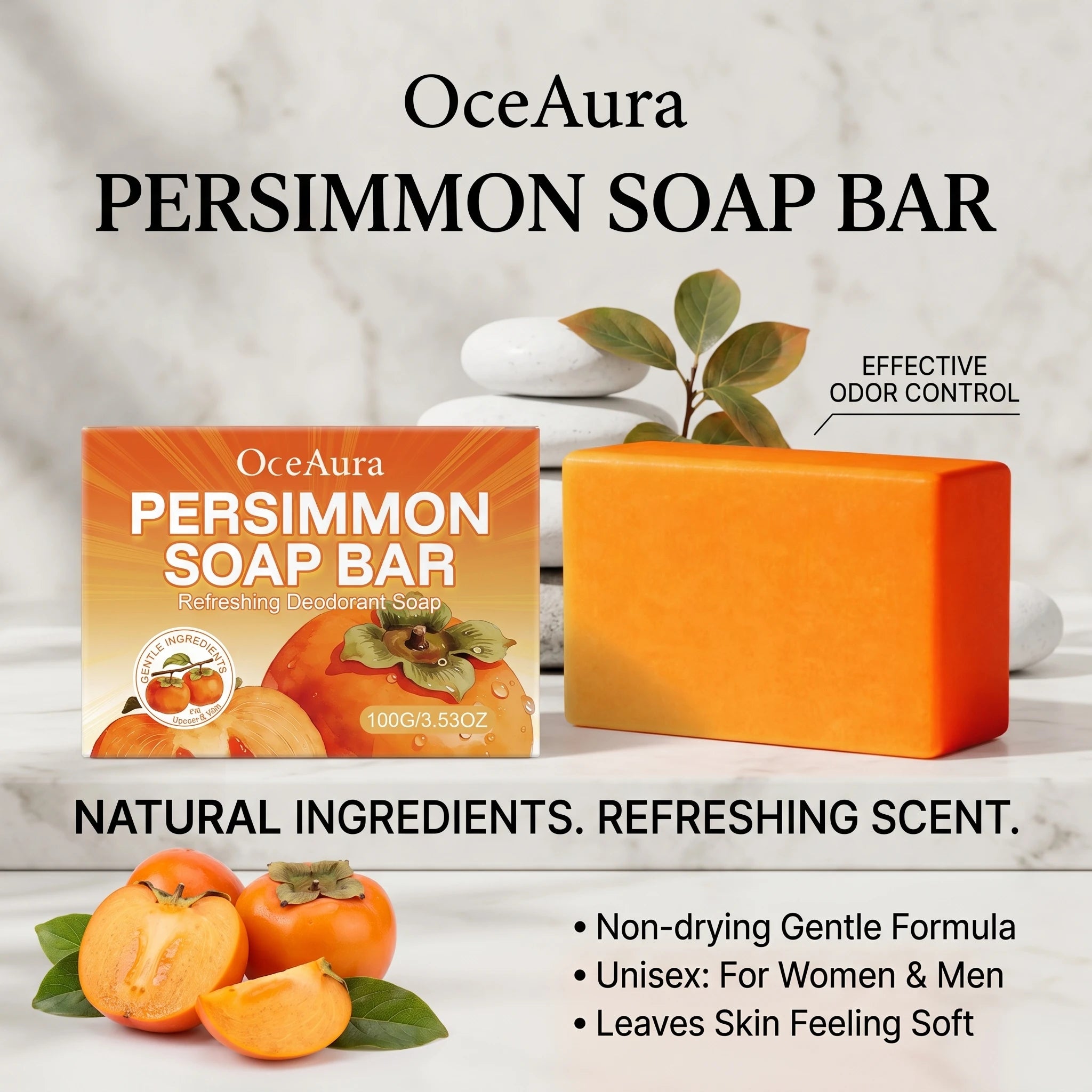 Natural Persimmon Deodorizing Soap Bar for Refreshing Body Odor Control - 9
