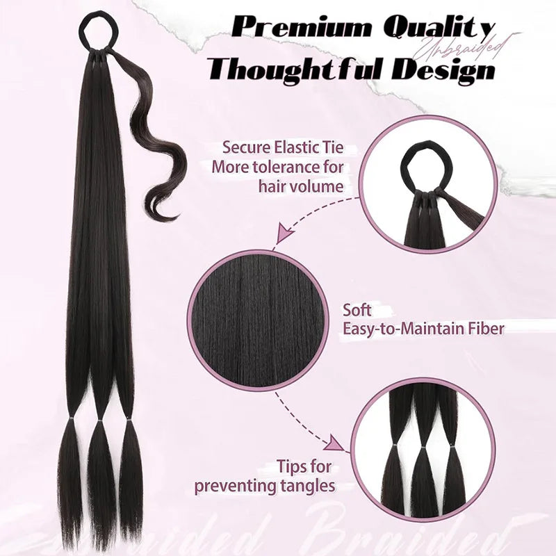 Long Straight Pre-Sectioned Braiding Ponytail Hairpiece for Women - 2