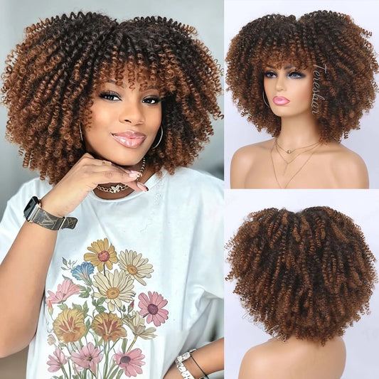 Short Curly Afro Wig with Bangs for Daily Wear