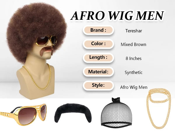 Short Curly Afro Disco Costume Wig for Men Party and Halloween Fun - 8