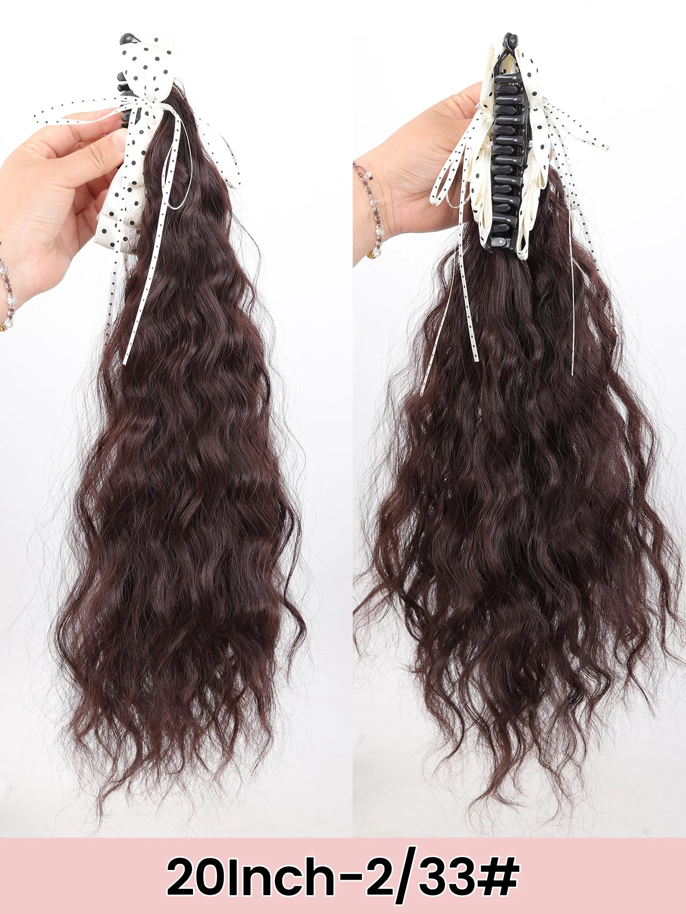 20-Inch Wavy Claw Clip Ponytail with Bow - 19