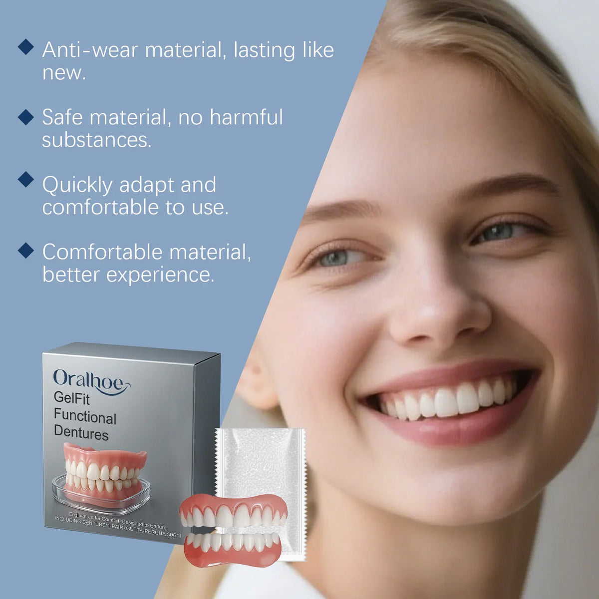 Temporary Cosmetic Denture Kit for Missing Teeth and Smile Restoration