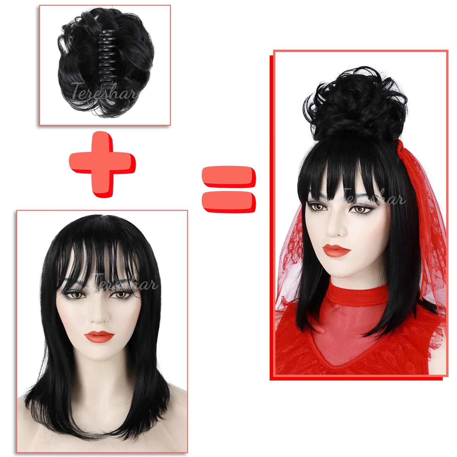Black Synthetic Wig for Costume and Halloween Parties - 5