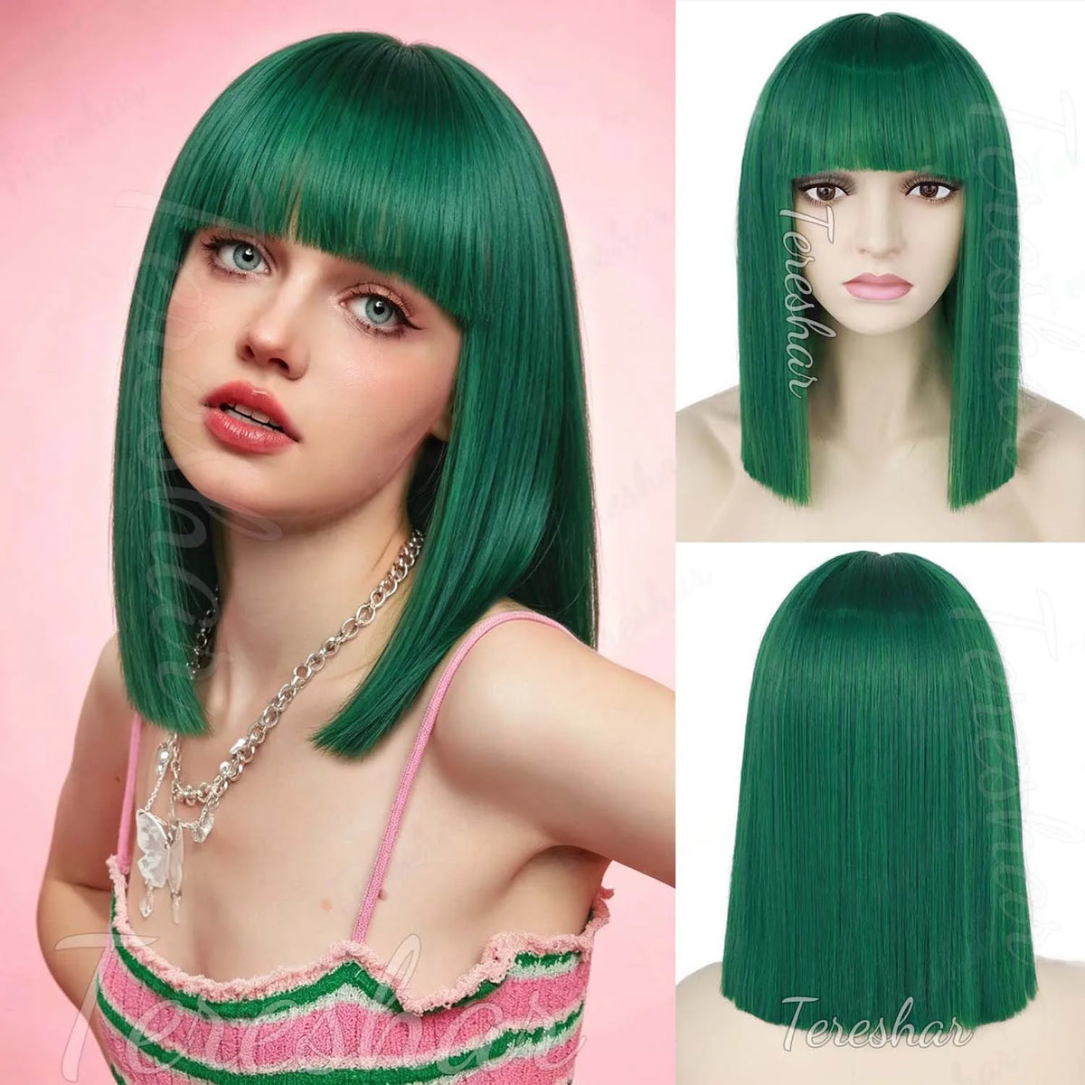 Short Straight Bob Wig with Bangs for Daily Wear and Costume Parties