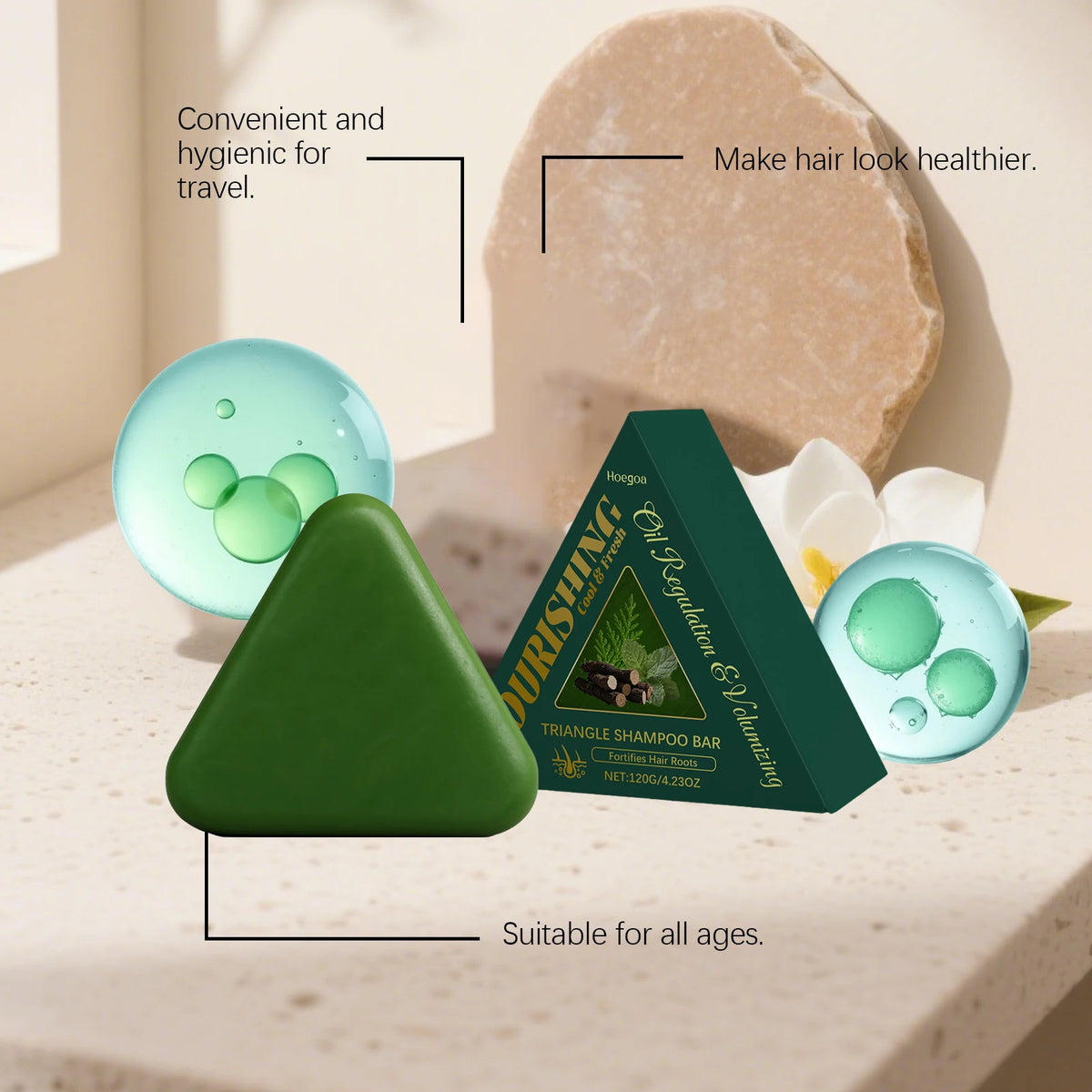 Herbal Triangle Shampoo Bar for Hair Growth and Deep Scalp Cleansing