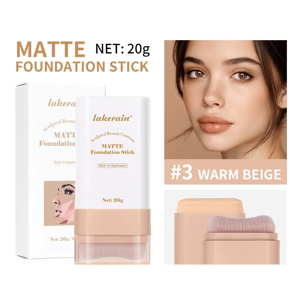 Matte Foundation Stick with Built-in Blending Brush for Flawless Coverage - 24