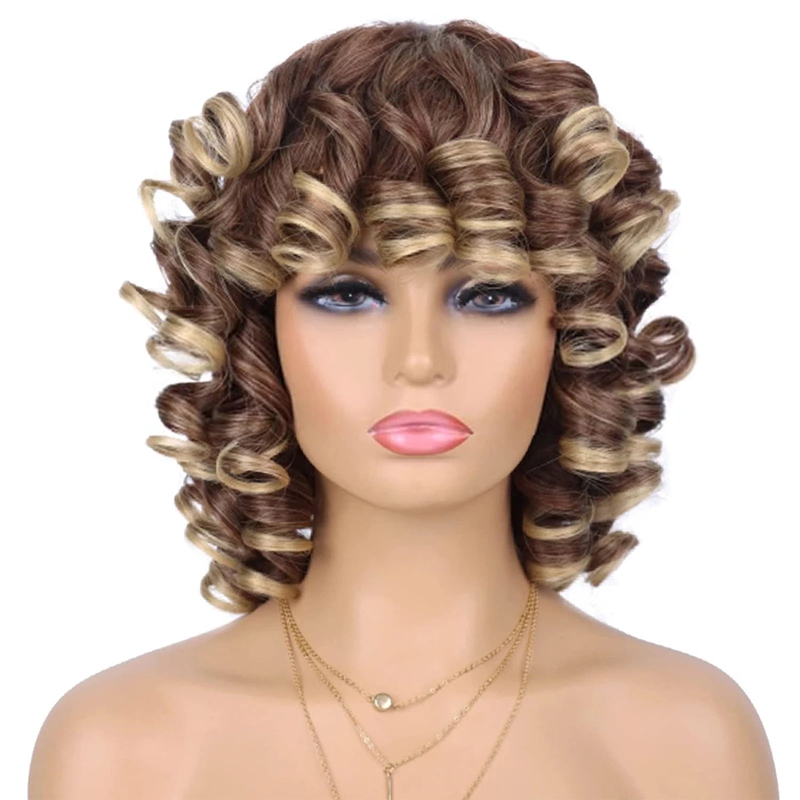 Short Afro Curly Wig with Bangs for Daily Wear - 15