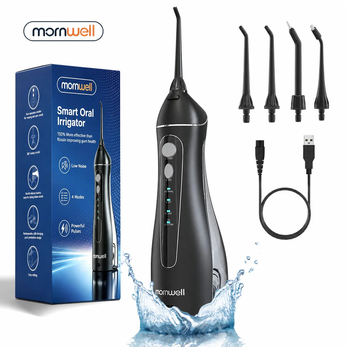 Cordless Water Flosser for Teeth with 4 Pressure Settings and 4 Jet Tips