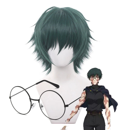 Short Green Cosplay Wig with Glasses for Anime Halloween Costumes