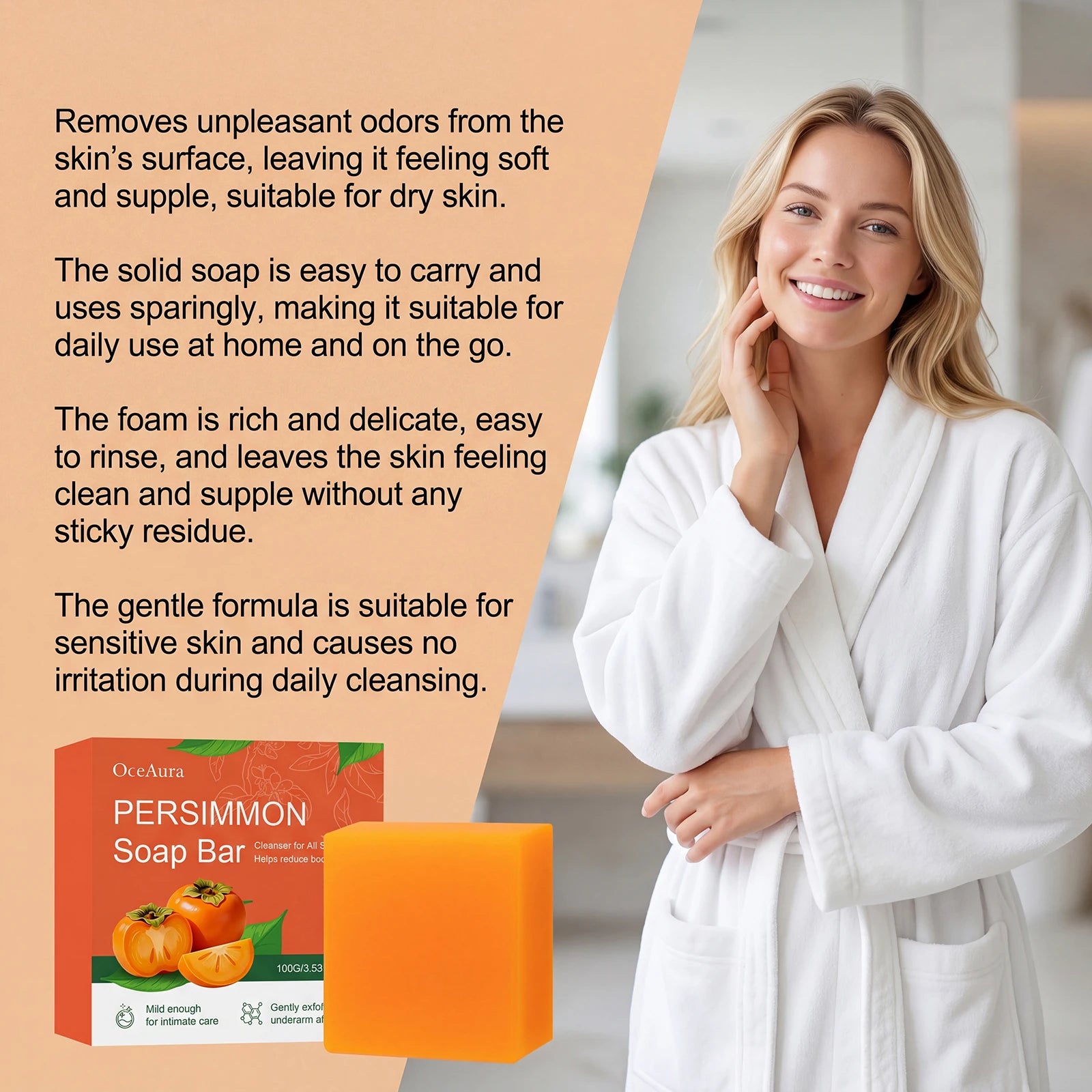 Persimmon Soap Bar for Natural Odor Control and Gentle Skin Exfoliation - 10