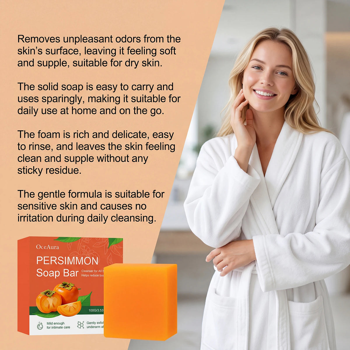 Persimmon Soap Bar for Natural Odor Control and Gentle Skin Exfoliation