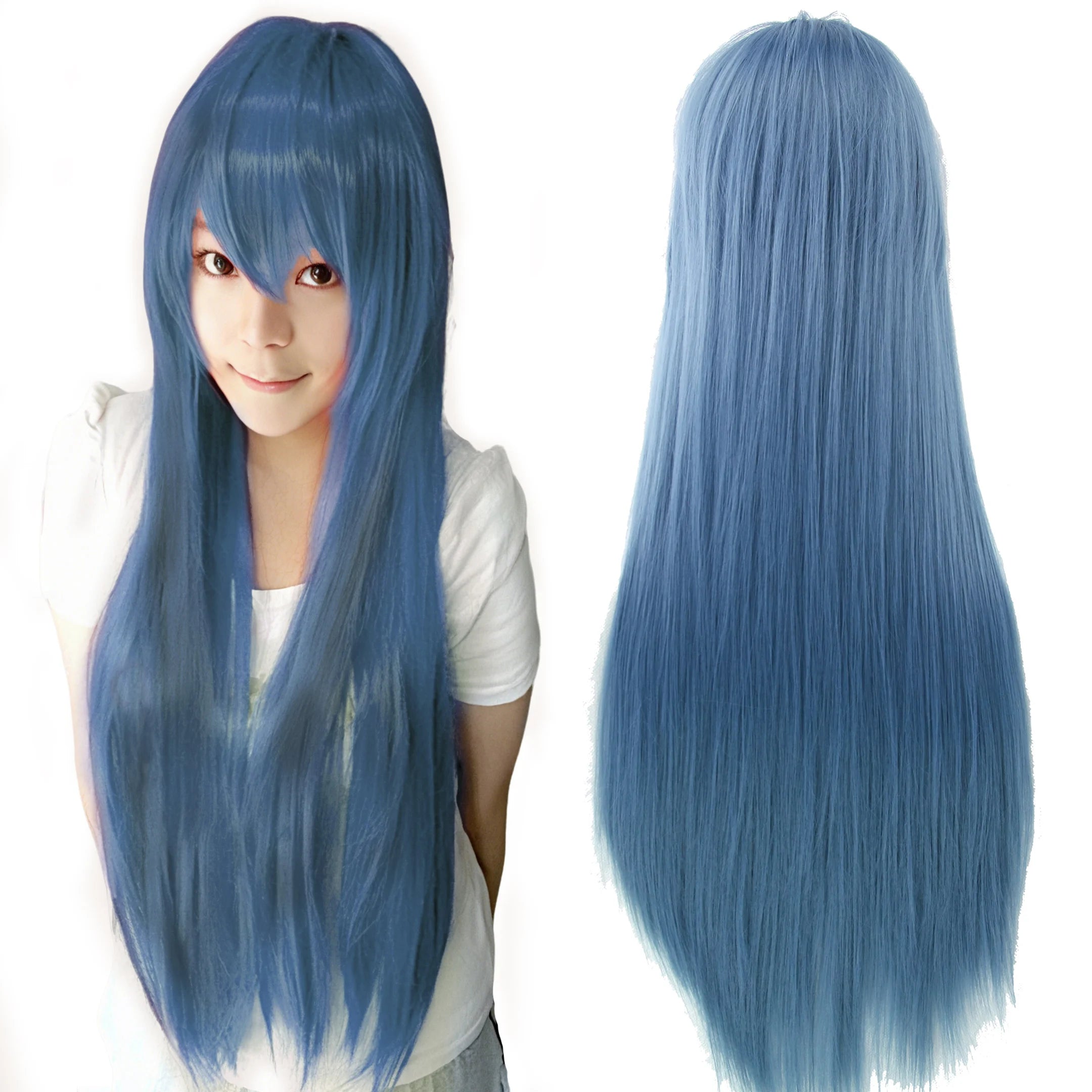Long Straight Navy Blue Cosplay Wig for Anime Costumes and Halloween - 6