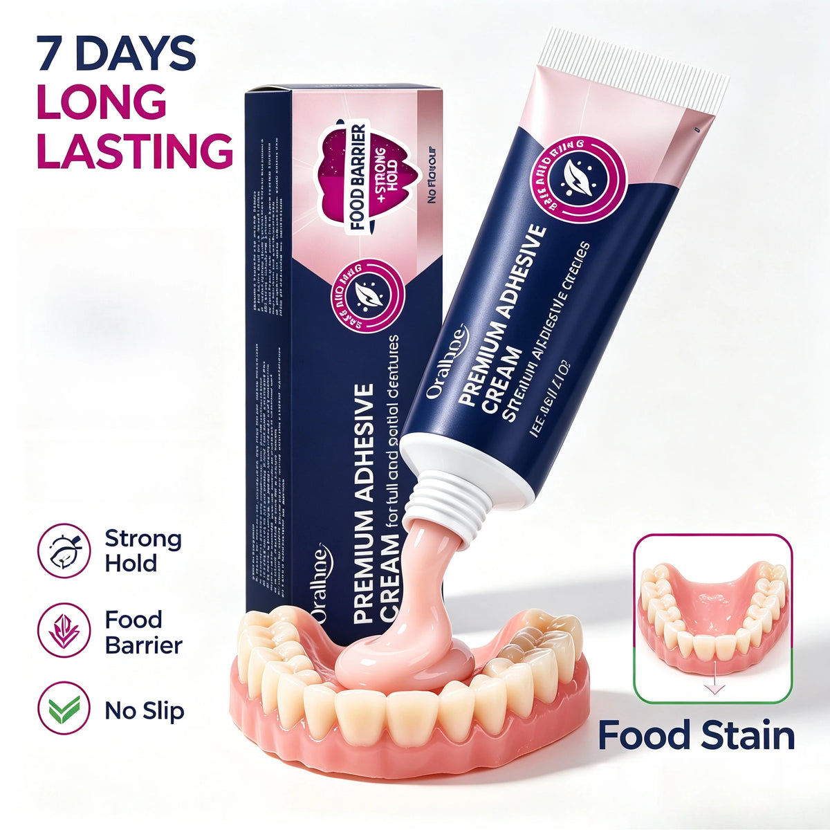 Strong Hold Denture Adhesive Cream for Full and Partial Dentures