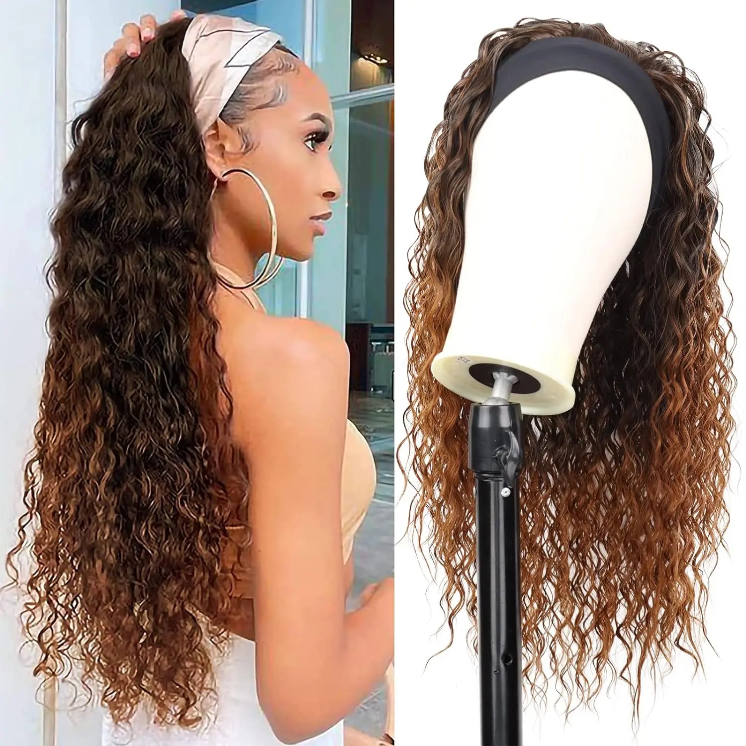 Water Wave Synthetic Headband Wig for Daily Use - 11