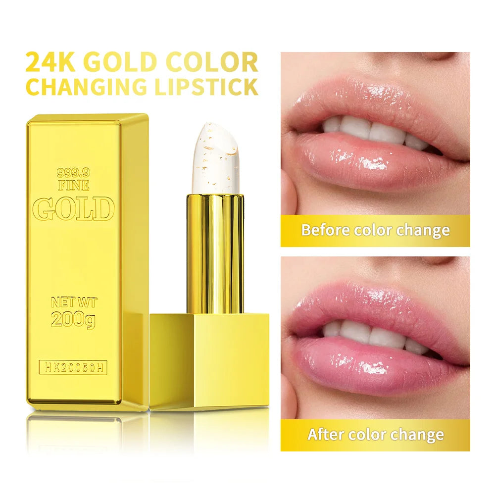 Color Changing Gold Flake Lip Balm for Hydration and Natural Pink Tint