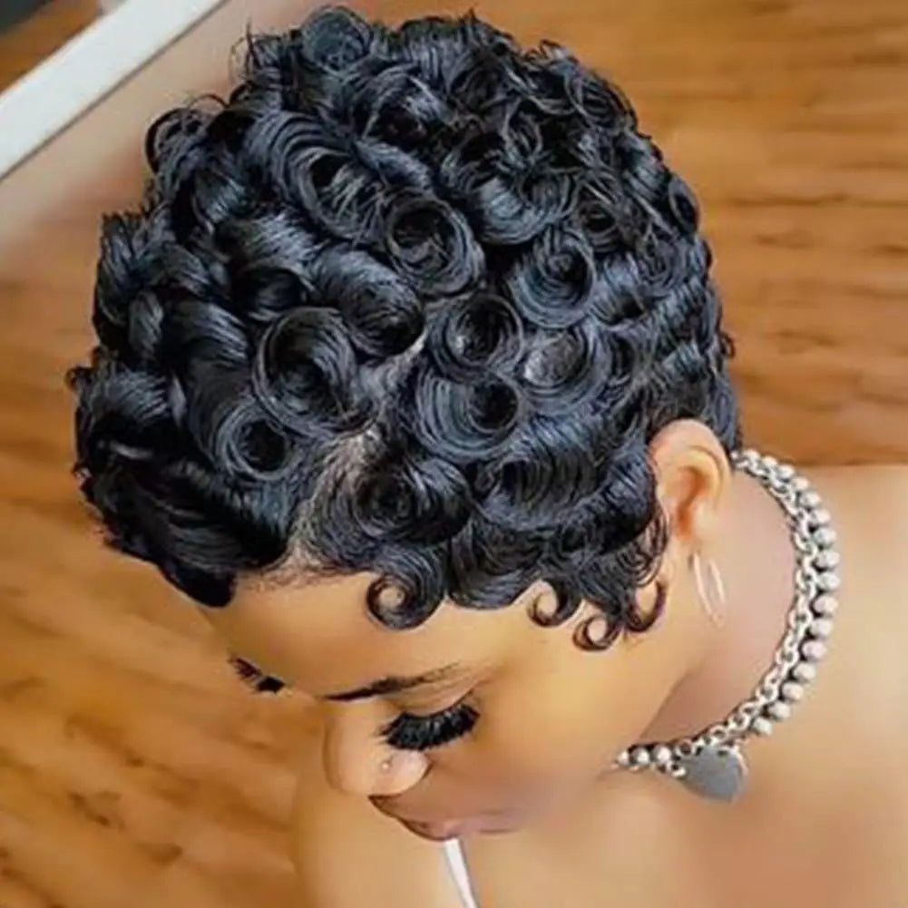 Short Curly Pixie Cut Wig for Daily Wear - 1