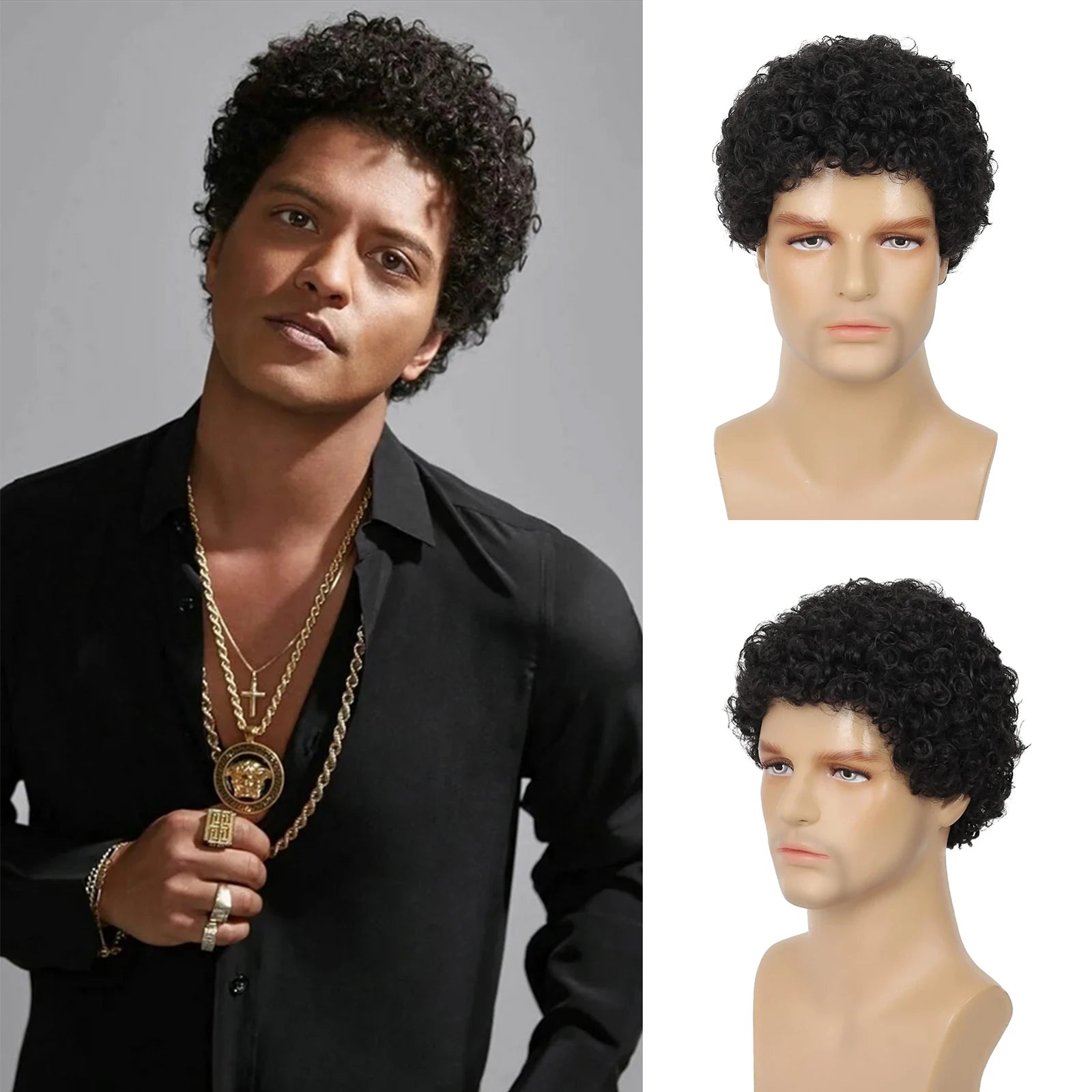 Short Curly Afro Wig for Men for Halloween Cosplay and Daily Styling - 1