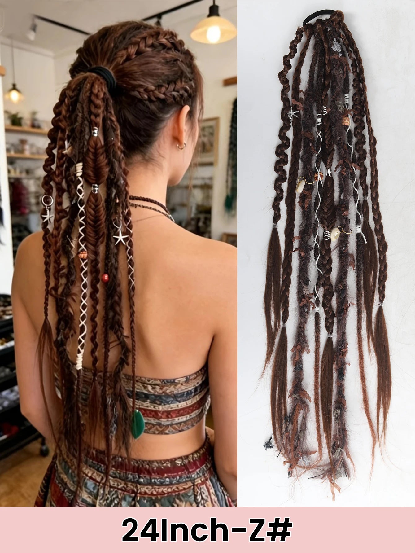 24" Boho Viking Dreadlock Ponytail Extension - 23