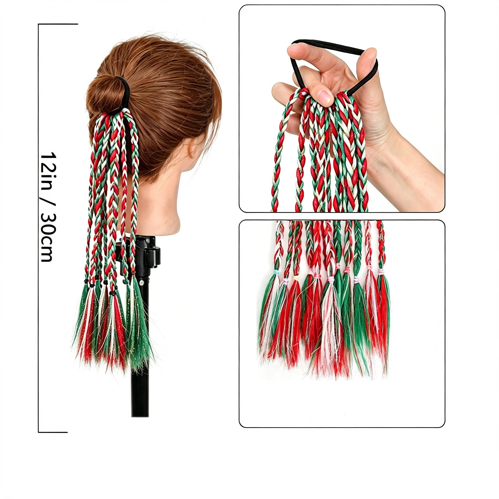 Festive Christmas Bow Braided Ponytail Extension - 2