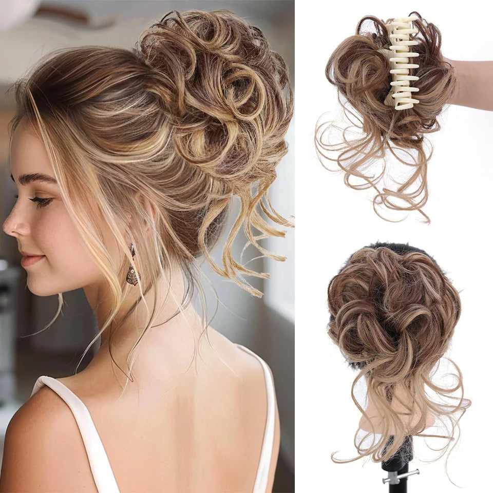 Messy Curly Claw Clip Hair Bun Extension