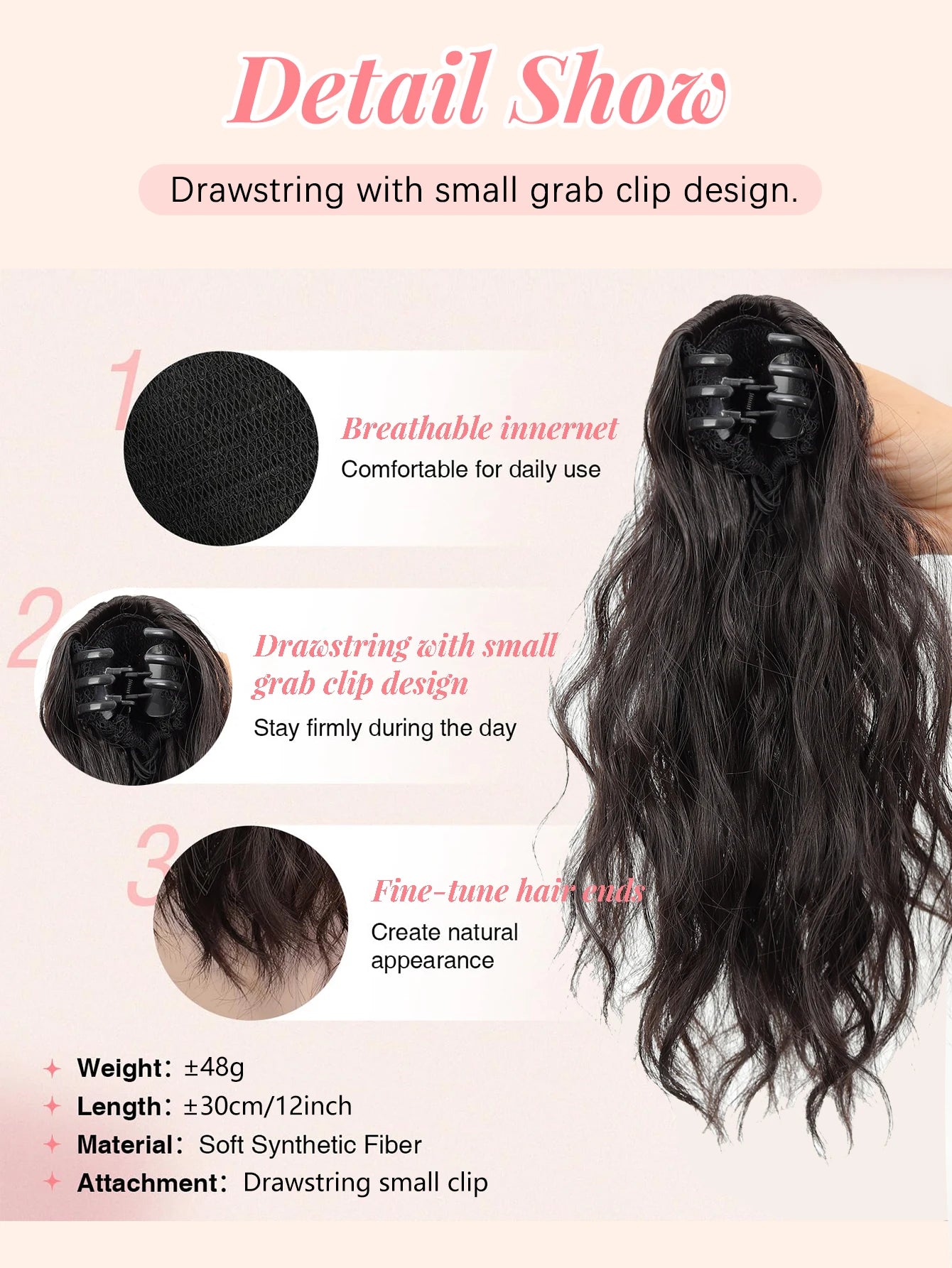 Short Curly Claw Clip Ponytail Hair Extension for Instant Volume - 12