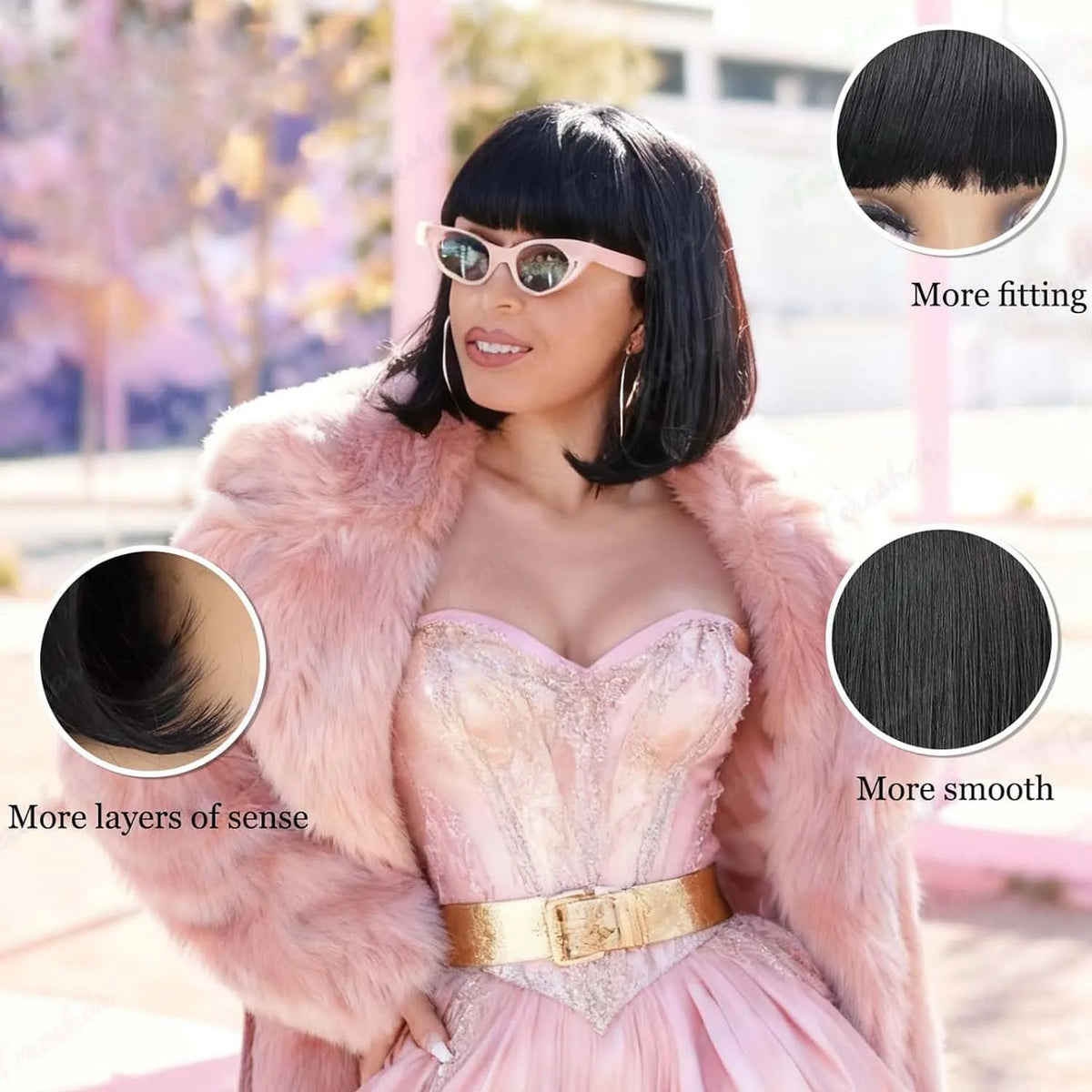Short Black Bob Wig with Bangs for Cosplay and Daily Wear