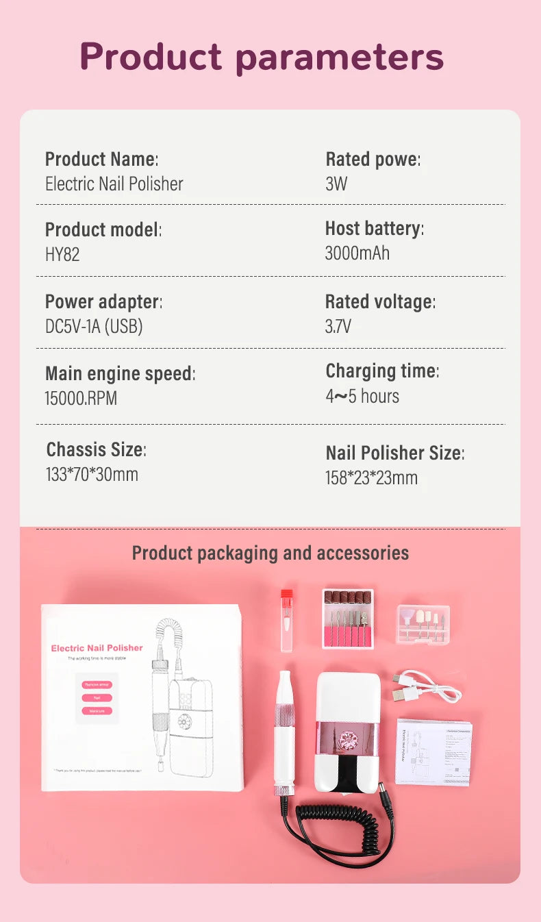Professional Rechargeable Electric Nail Drill for Manicure and Pedicure - 16