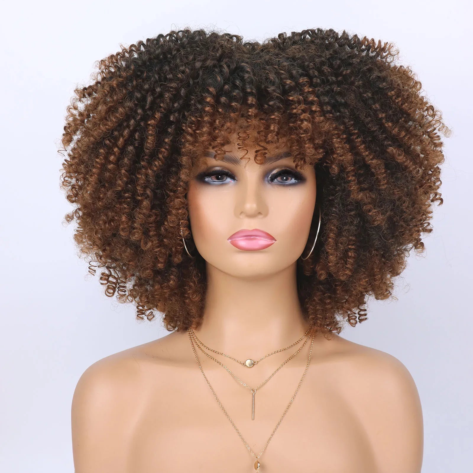 Short Kinky Curly Afro Wig with Bangs for Daily Wear - 10