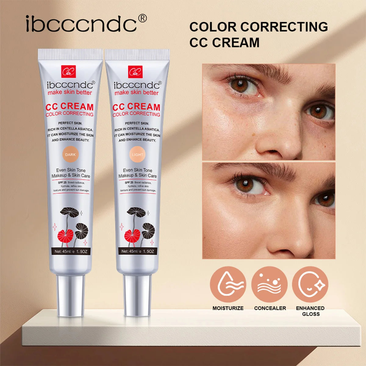 Color Correcting CC Cream and SPF 50 Sunscreen Blush Stick Makeup Set