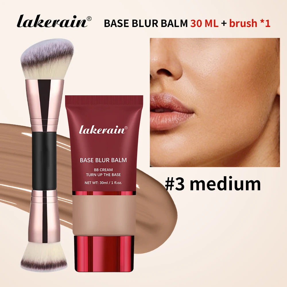 Matte Liquid Foundation and Dual-Ended Makeup Brush Set for Flawless Skin