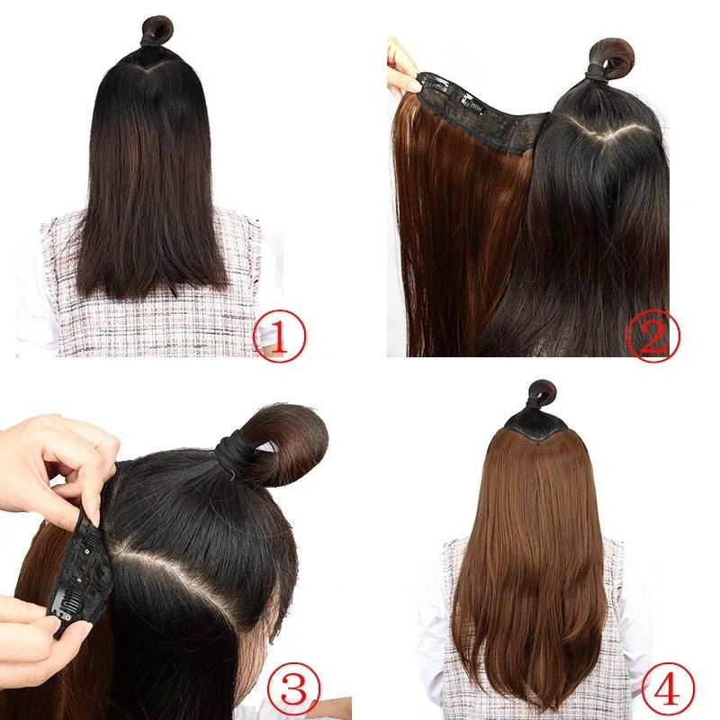 Seamless Long Straight Hair Extension with Clip-In Design for Women