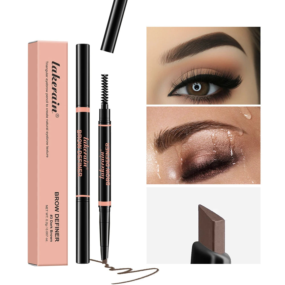 Waterproof Triangular Tip Eyebrow Pencil with Built-in Grooming Brush