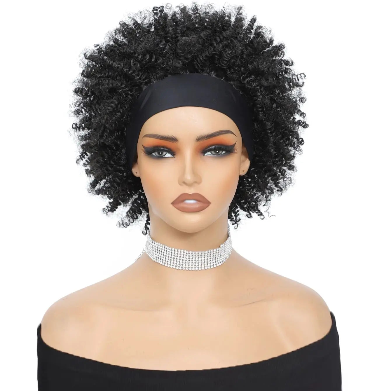 Short Curly Afro Headband Wig for Women - 7