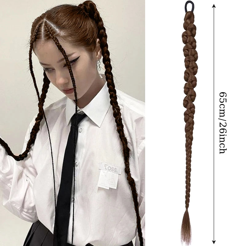Thick Braided Ponytail Extension with Elastic Hair Tie for Daily Styling