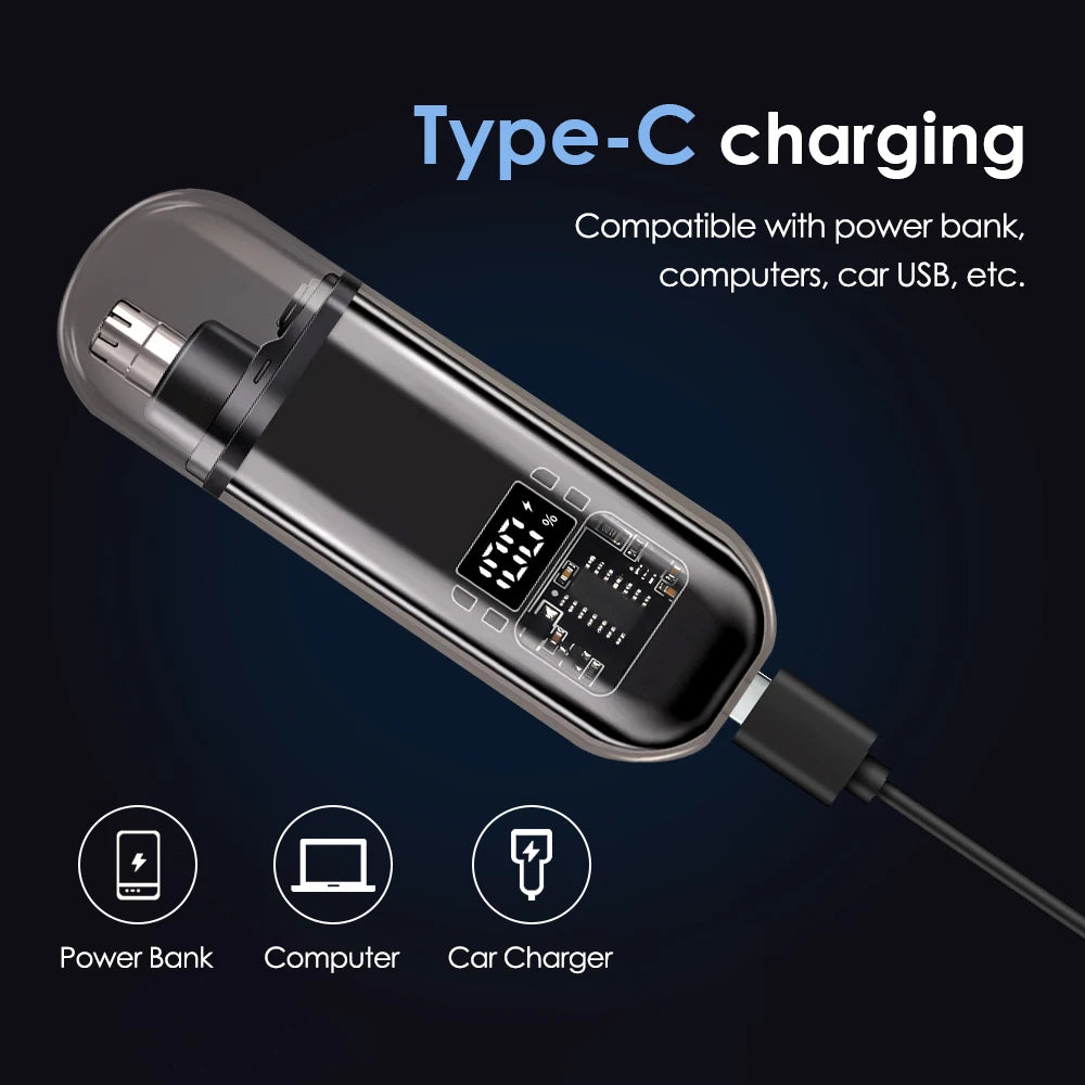 Electric Rechargeable Nose and Ear Hair Trimmer with LED Display