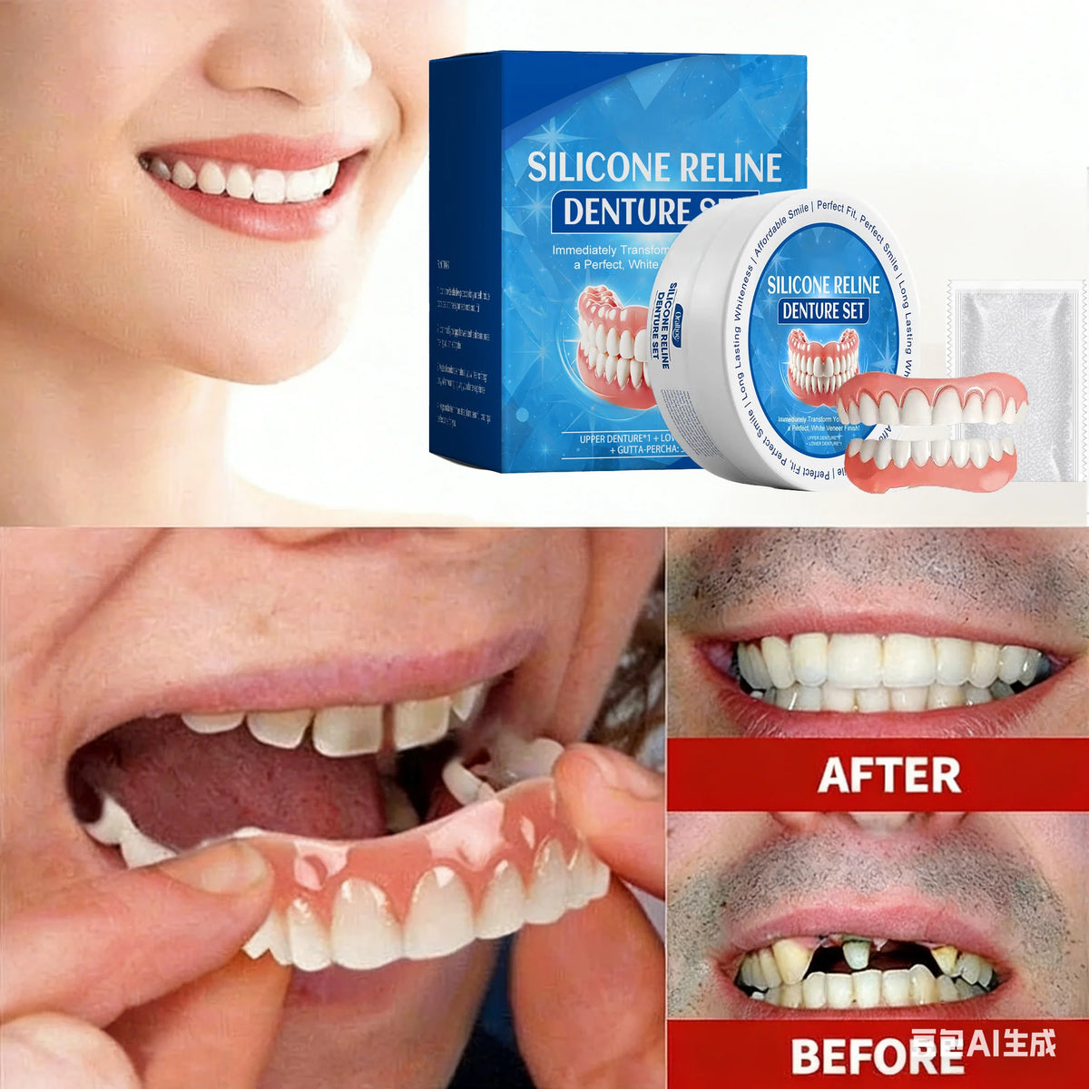 Temporary Silicone Snap-On Smile Denture Set for Instant Whitening