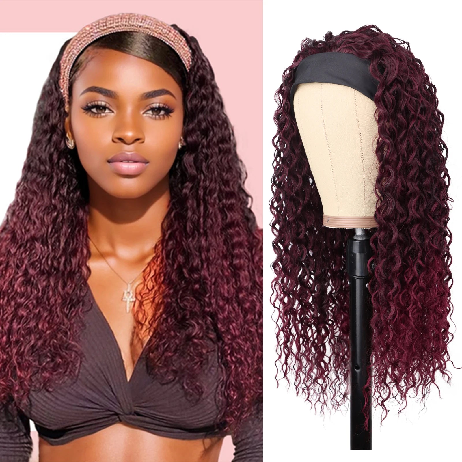 Water Wave Synthetic Headband Wig for Daily Use - 10