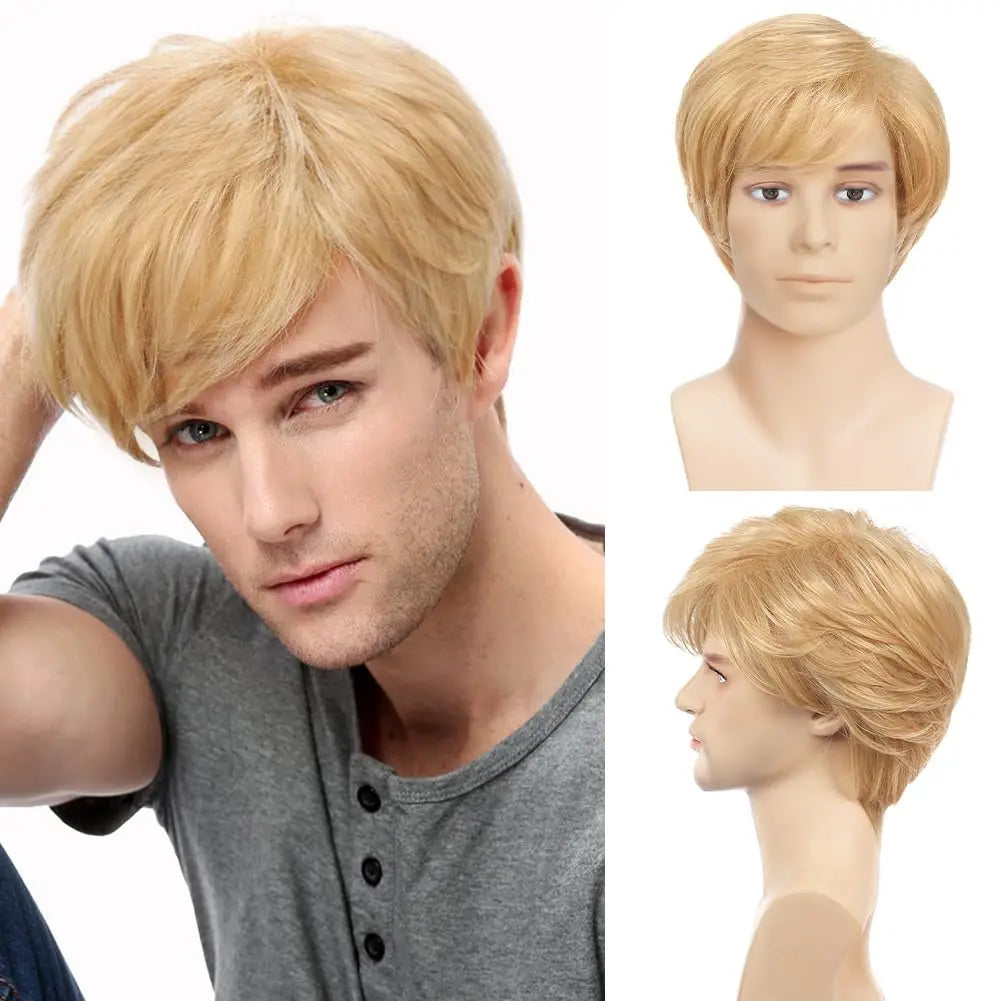 Short Natural Blonde Layered Wig for Men - 1