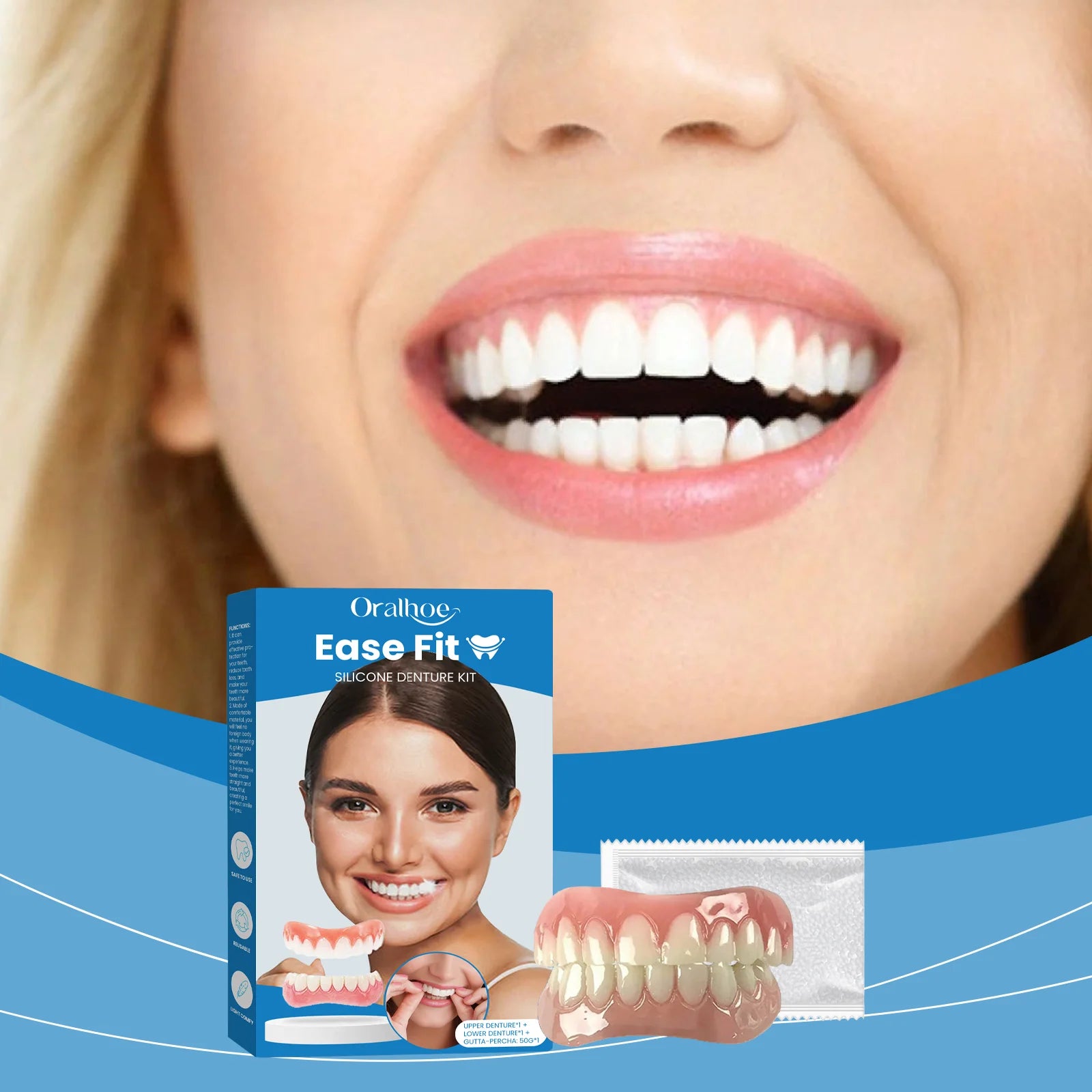 Comfortable Silicone Full Denture Set for Natural Looking Teeth Smile - 7