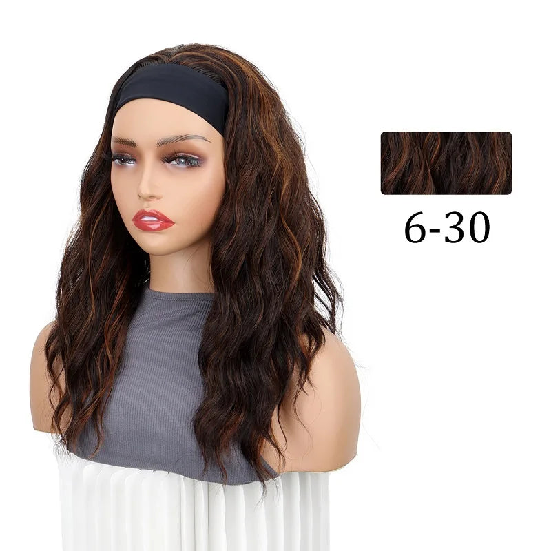 Short Curly Water Wave Synthetic Headband Wig for Daily Wear - 13