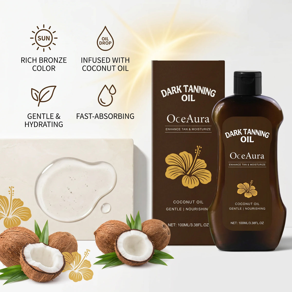 Coconut Oil Dark Tanning Body Oil for Deep Bronze Glow and Hydration