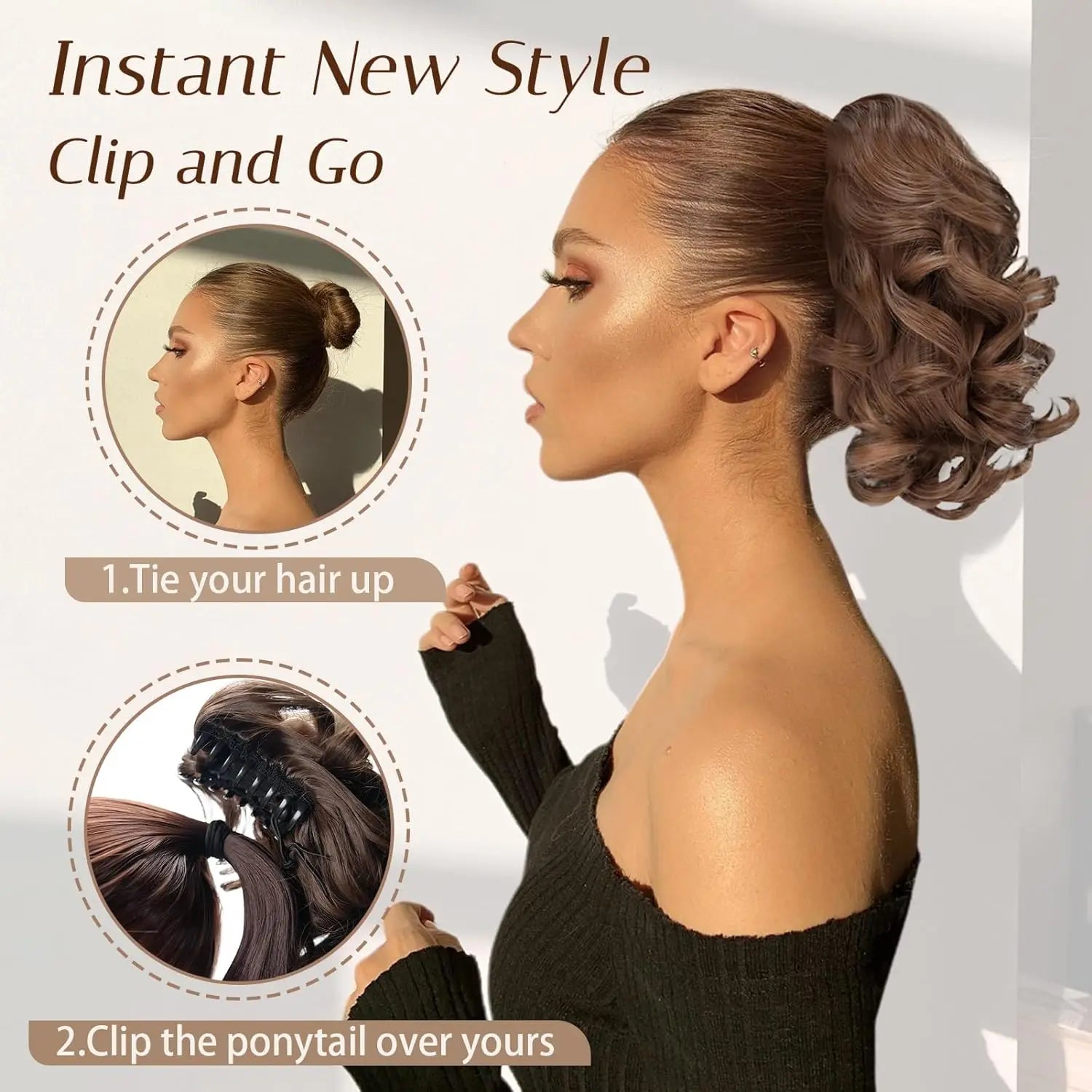 Curly Wavy Claw Clip Ponytail Hair Extension for Instant Volume - 4