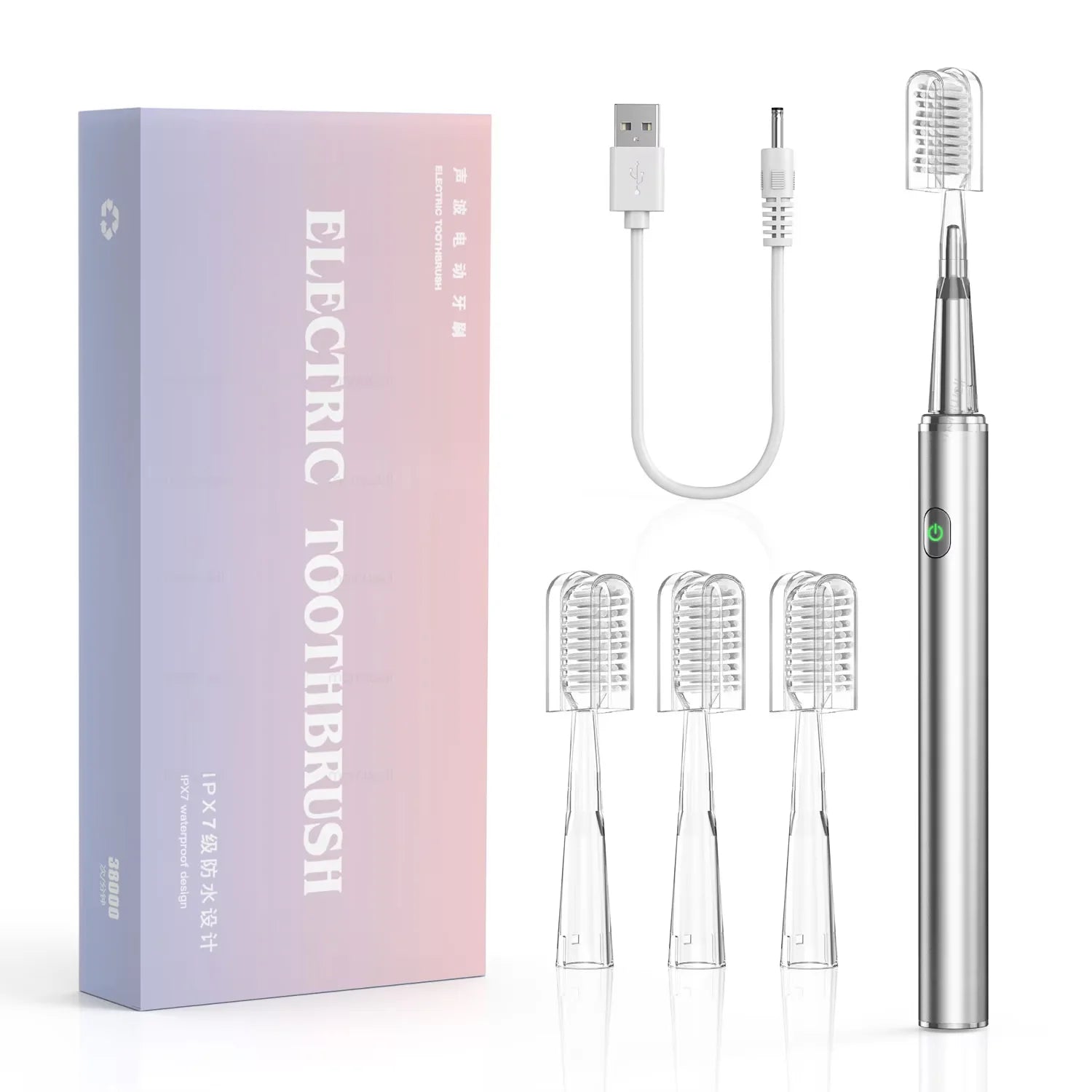 Rechargeable Acoustic Sonic Electric Toothbrush with 4 Replacement Heads - 1