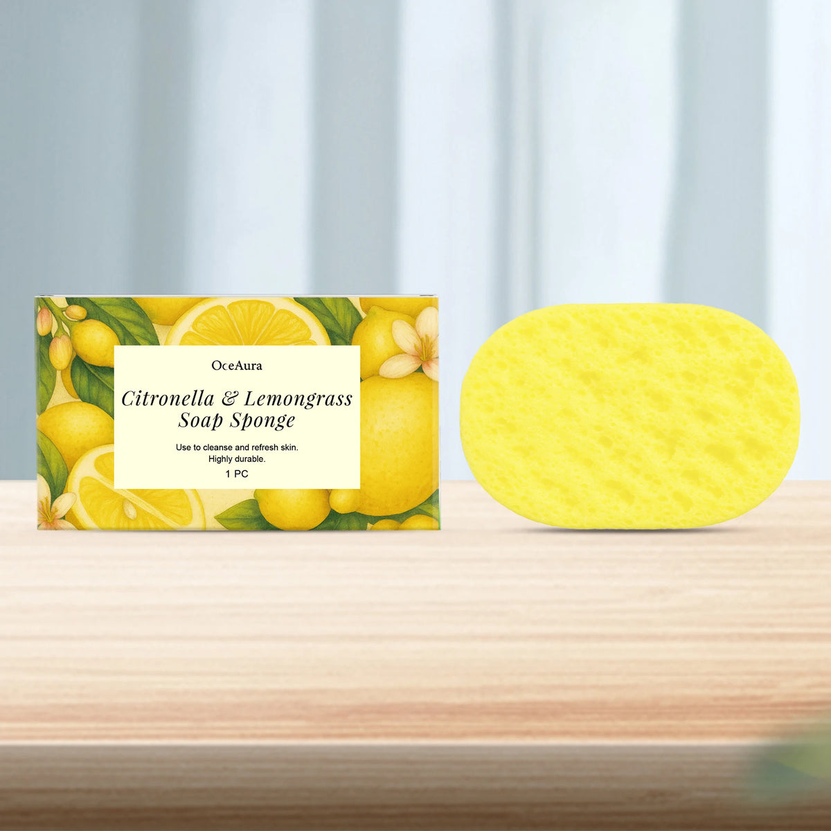 Exfoliating Lemongrass Bath Sponge for Daily Body Cleansing and Skin Care