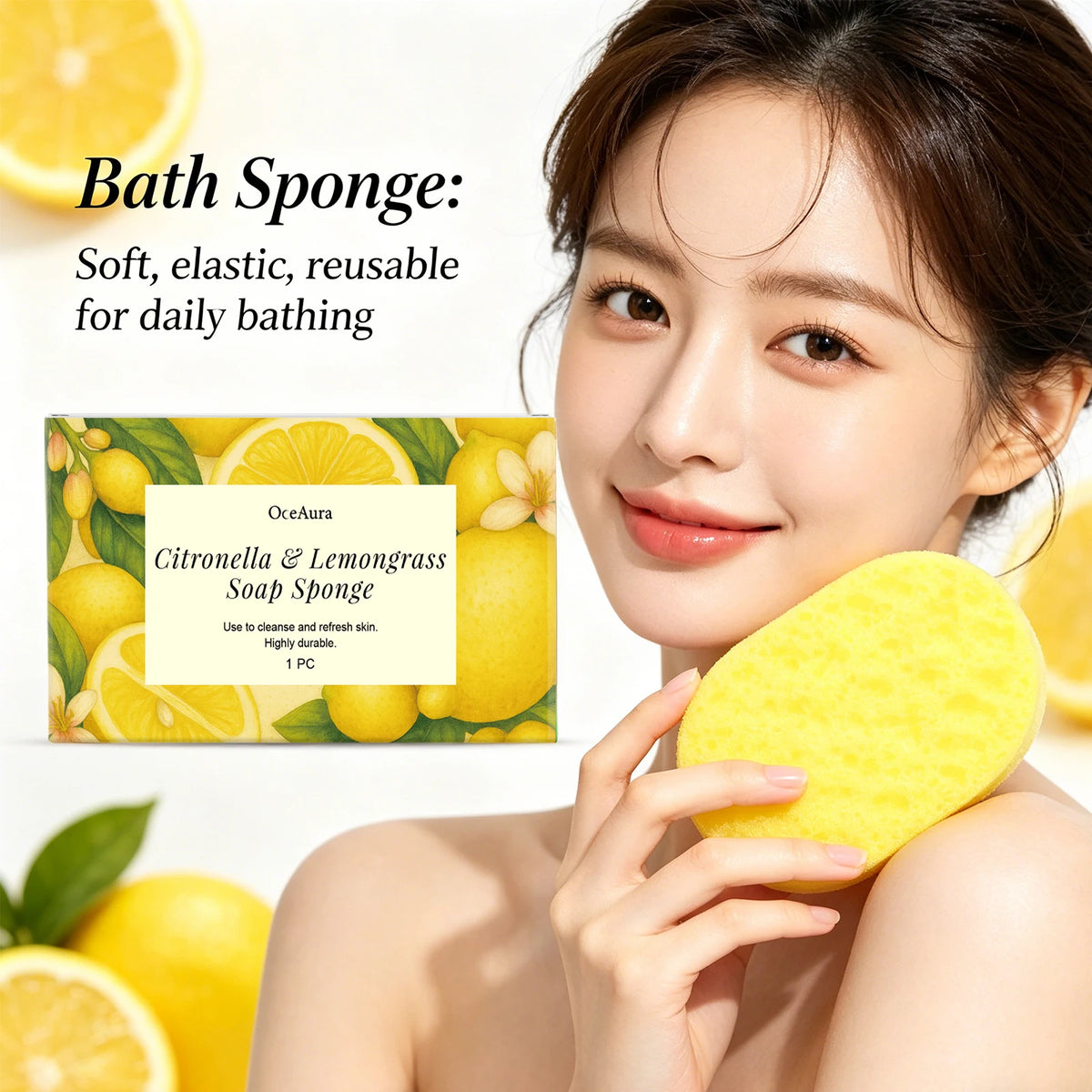 Exfoliating Lemongrass Bath Sponge for Daily Body Cleansing and Skin Care
