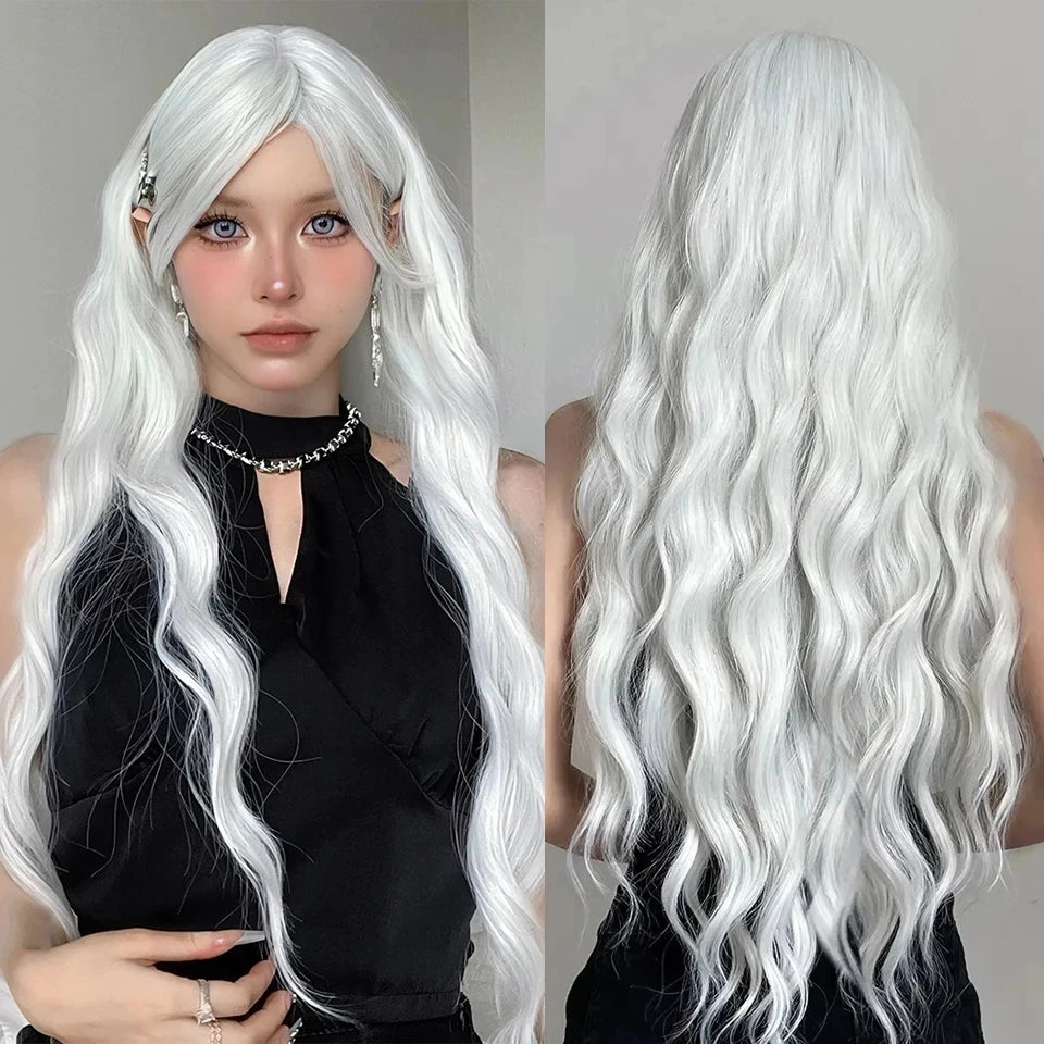 Long Wavy Ombre Blonde Pink Wig with Bangs - 8