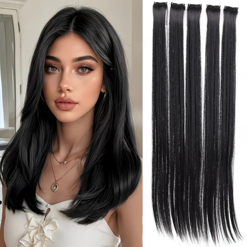 24 Inch Long Straight Clip-In Hair Extension Set - 1
