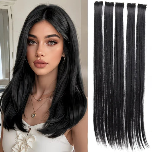 24 Inch Long Straight Clip-In Hair Extension Set
