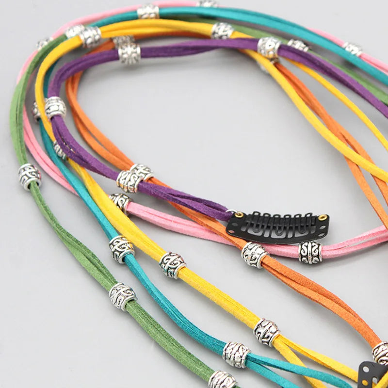Boho Festival Fringe Hair Clip with Woven Suede and Metal Chain Details - 6