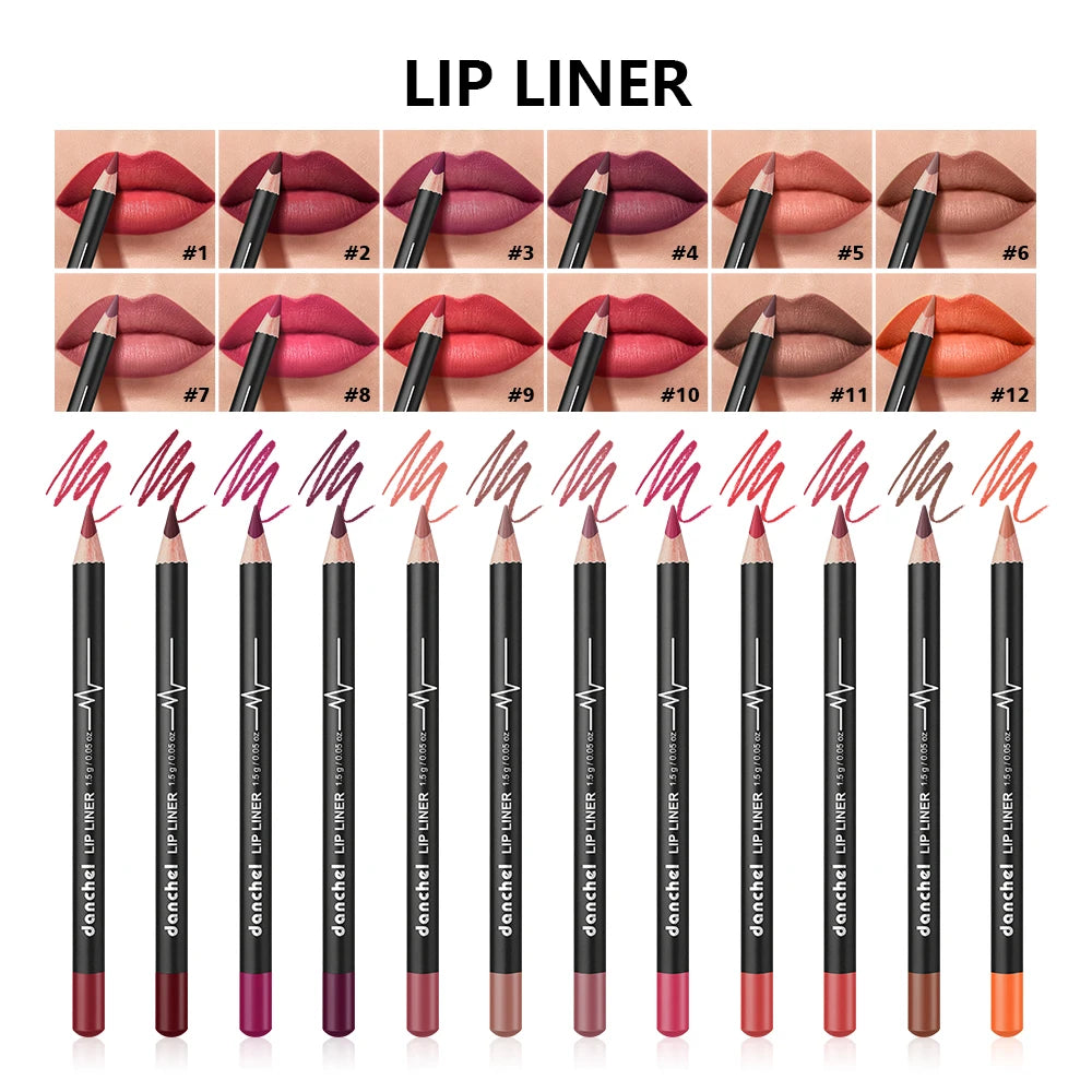 Professional 12-Color Semi-Matte Waterproof Lip Liner Pencil Set - 8